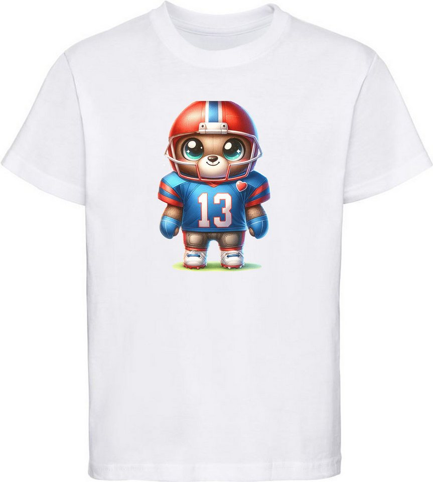 MyDesign24 T-Shirt Kinder Football Print Shirt - Teddy im American Football Outfit Bedrucktes Jungen und Mädchen American Football T-Shirt, i492 von MyDesign24