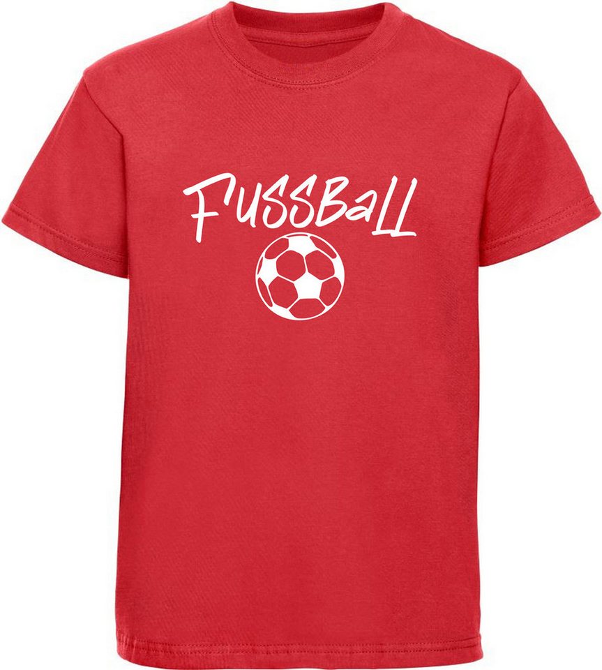 MyDesign24 T-Shirt Kinder Fussball Print Shirt - Ball mit Fussball Schriftzug Bedrucktes Jungen und Mädchen Fussball T-Shirt, i487 von MyDesign24