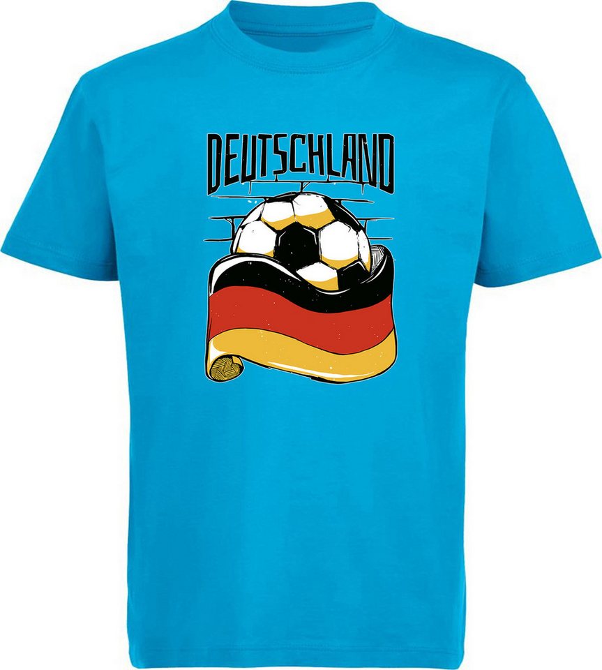 MyDesign24 T-Shirt Kinder Fussball Print Shirt - Deutschland Fahne mit Fussball Bedrucktes Jungen und Mädchen Fussball T-Shirt, i485 von MyDesign24