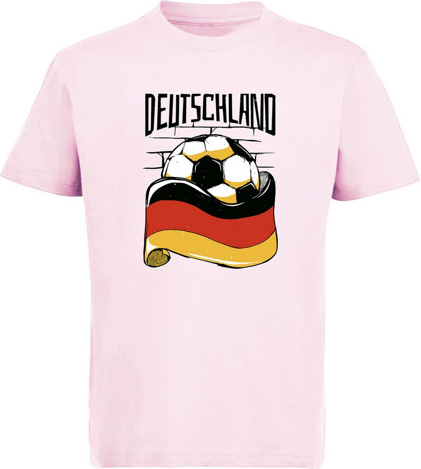 MyDesign24 T-Shirt Kinder Fussball Print Shirt - Deutschland Fahne mit Fussball Bedrucktes Jungen und Mädchen Fussball T-Shirt, i485 von MyDesign24