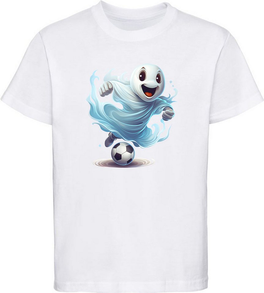 MyDesign24 T-Shirt Kinder Fussball Print Shirt - Fussball spielender Geist Bedrucktes Jungen und Mädchen Fussball T-Shirt, i486 von MyDesign24