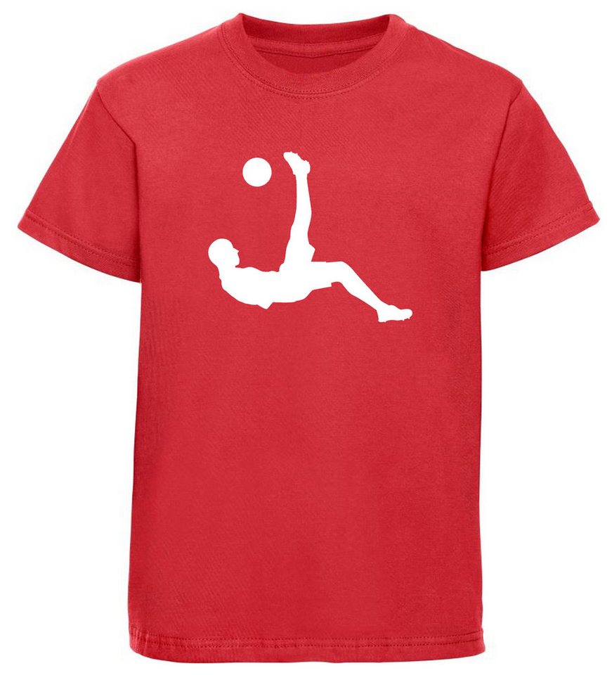 MyDesign24 T-Shirt Kinder Fussball Print Shirt - Fussballer beim Fallrückzieher Bedrucktes Fussball T-Shirt kurzarm i467 von MyDesign24