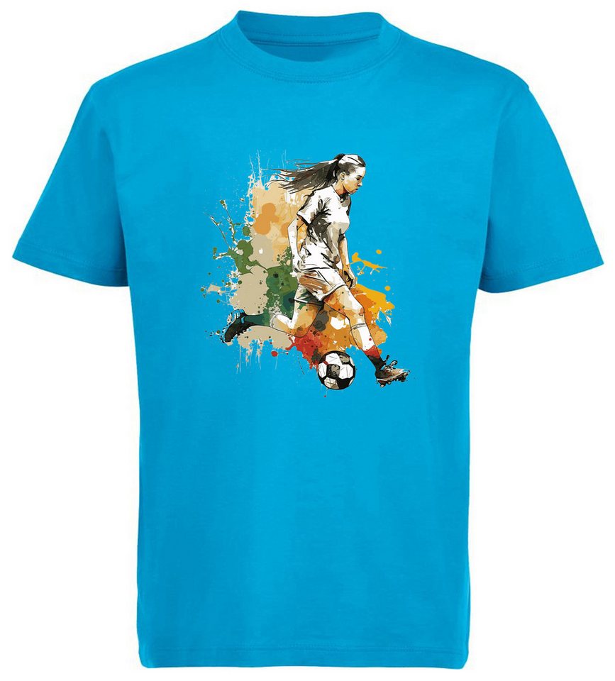 MyDesign24 T-Shirt Kinder Fussball Print Shirt - Fussballerin in Ölfarben Bedrucktes Fussball kurzarm T-Shirt i474 von MyDesign24