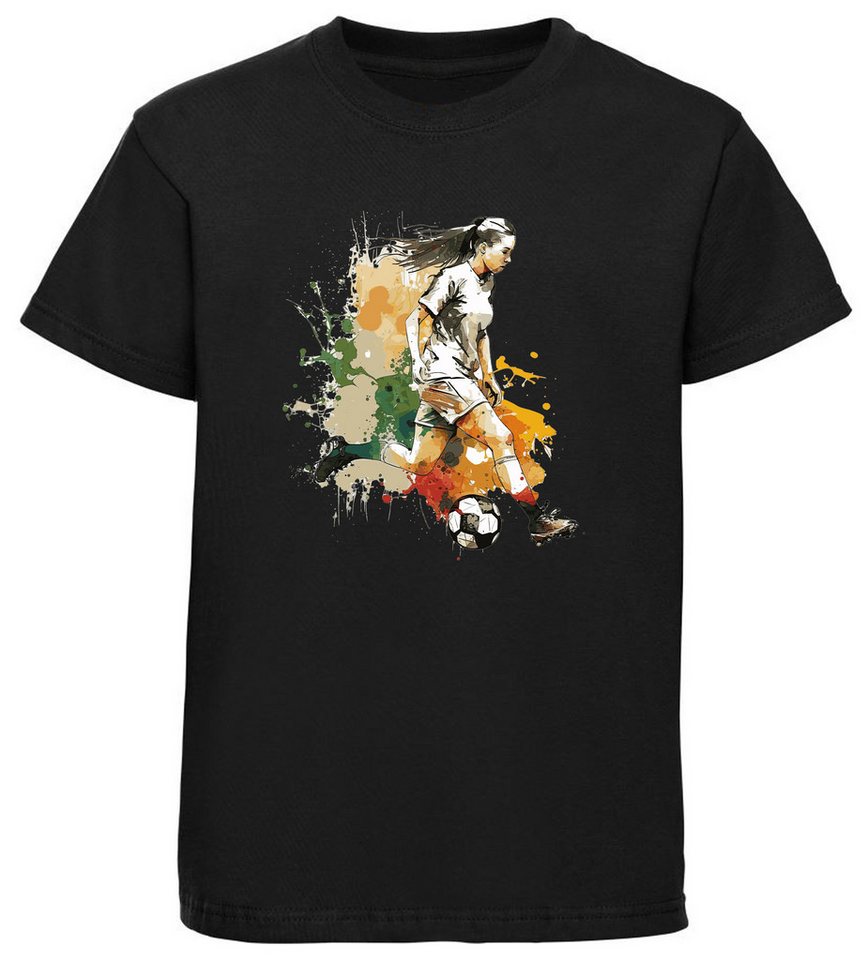 MyDesign24 T-Shirt Kinder Fussball Print Shirt - Fussballerin in Ölfarben Bedrucktes Fussball kurzarm T-Shirt i474 von MyDesign24
