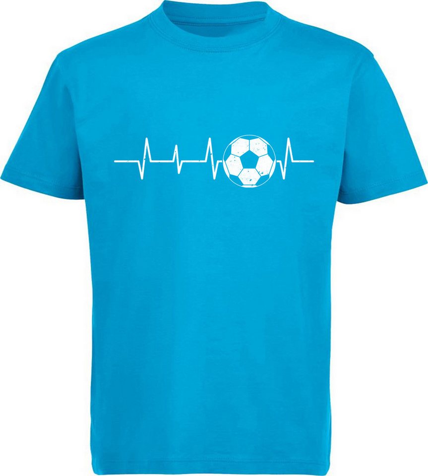 MyDesign24 T-Shirt Kinder Fussball Print Shirt - Herzlinie mit Fussball Bedrucktes Jungen und Mädchen Fussball T-Shirt, i462 von MyDesign24