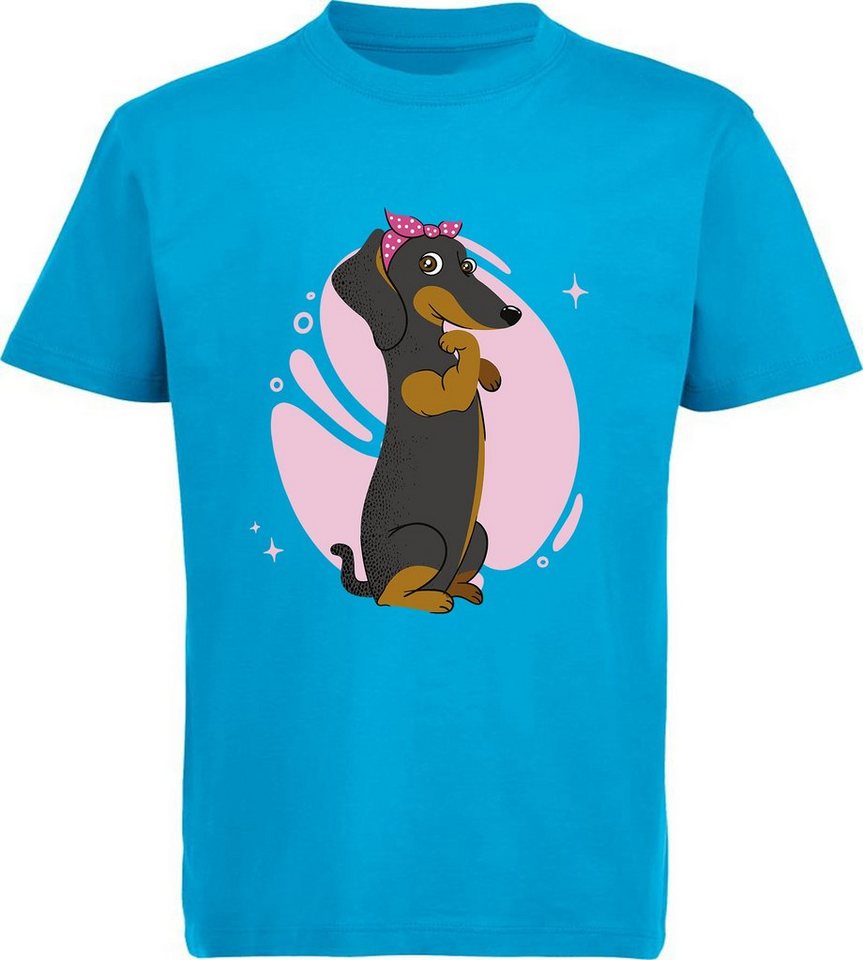 MyDesign24 T-Shirt Kinder Hunde Print Shirt bedruckt - Dackel mit Haarschleife Baumwollshirt mit Aufdruck, i243 von MyDesign24