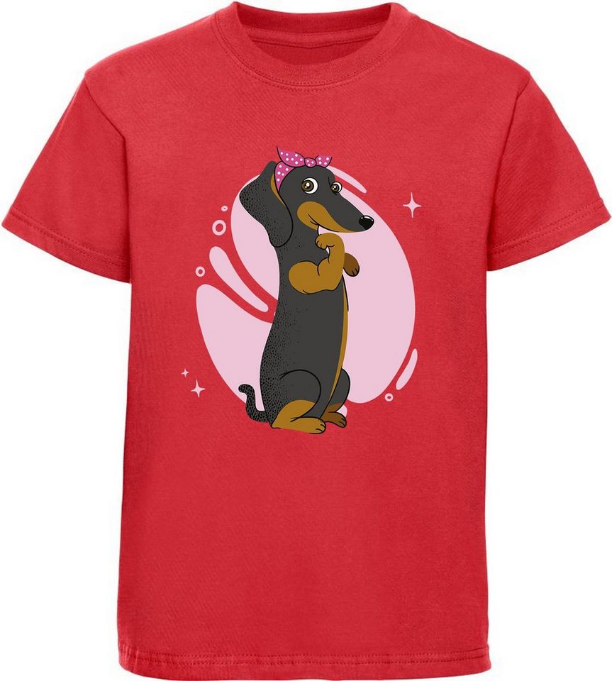 MyDesign24 T-Shirt Kinder Hunde Print Shirt bedruckt - Dackel mit Haarschleife Baumwollshirt mit Aufdruck, i243 von MyDesign24