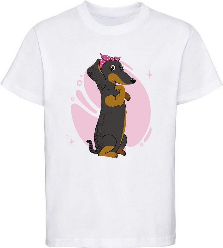 MyDesign24 T-Shirt Kinder Hunde Print Shirt bedruckt - Dackel mit Haarschleife Baumwollshirt mit Aufdruck, i243 von MyDesign24