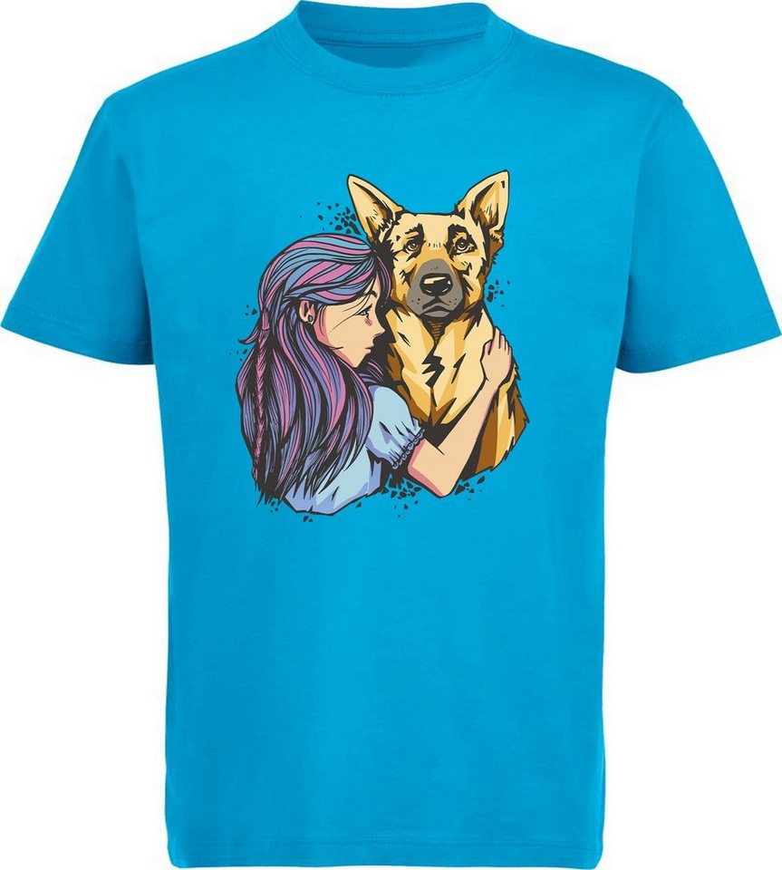 MyDesign24 T-Shirt Kinder Hunde Print Shirt bedruckt - Schäferhund mit Mädchen Baumwollshirt mit Aufdruck, i258 von MyDesign24