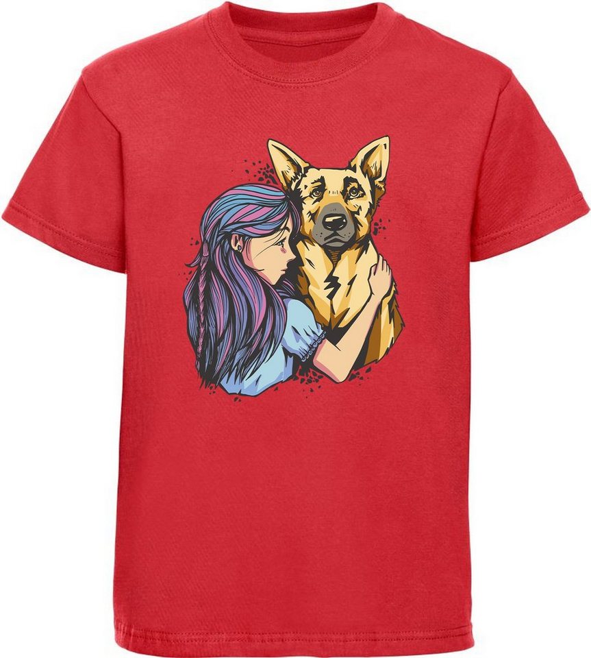 MyDesign24 T-Shirt Kinder Hunde Print Shirt bedruckt - Schäferhund mit Mädchen Baumwollshirt mit Aufdruck, i258 von MyDesign24