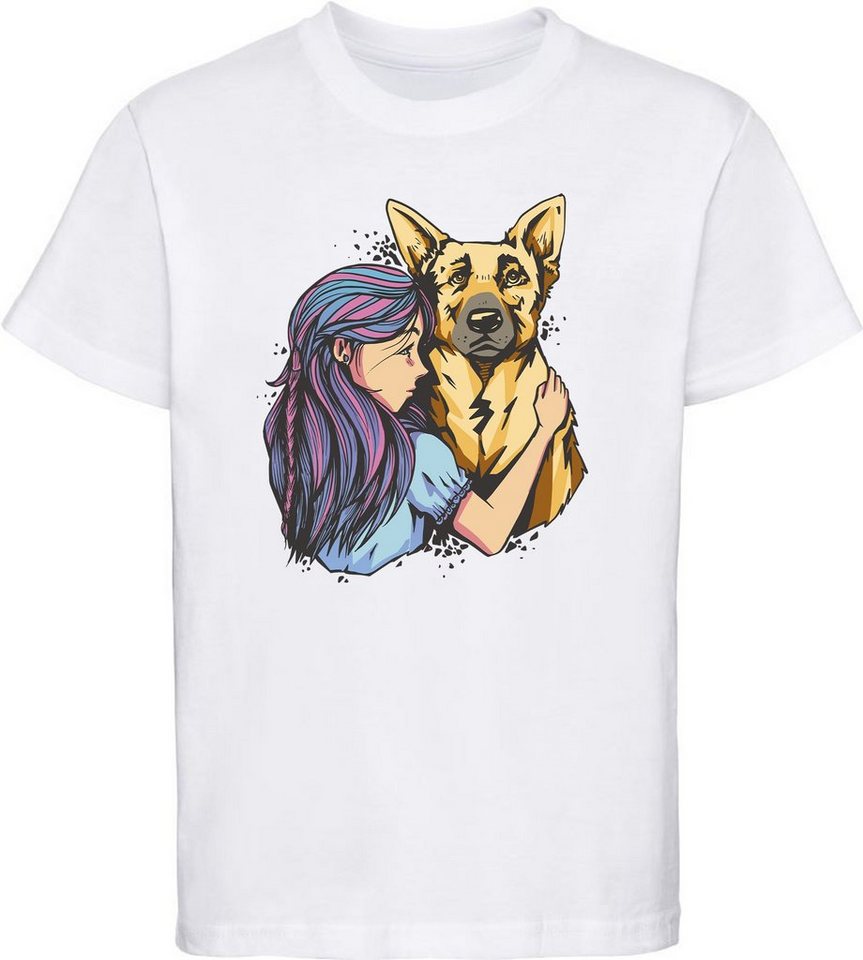 MyDesign24 T-Shirt Kinder Hunde Print Shirt bedruckt - Schäferhund mit Mädchen Baumwollshirt mit Aufdruck, i258 von MyDesign24