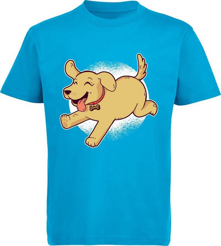 MyDesign24 T-Shirt Kinder Hunde Print Shirt bedruckt - Spielender Labrador Welpe Baumwollshirt mit Aufdruck, i248 von MyDesign24