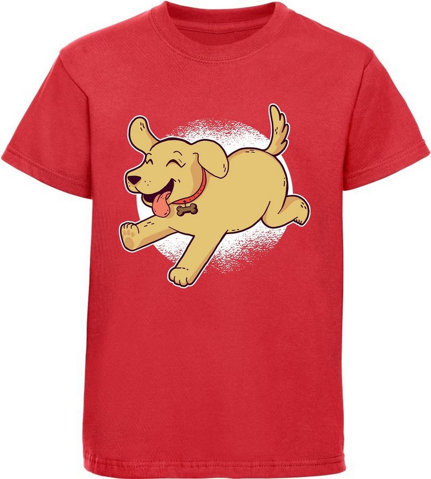 MyDesign24 T-Shirt Kinder Hunde Print Shirt bedruckt - Spielender Labrador Welpe Baumwollshirt mit Aufdruck, i248 von MyDesign24