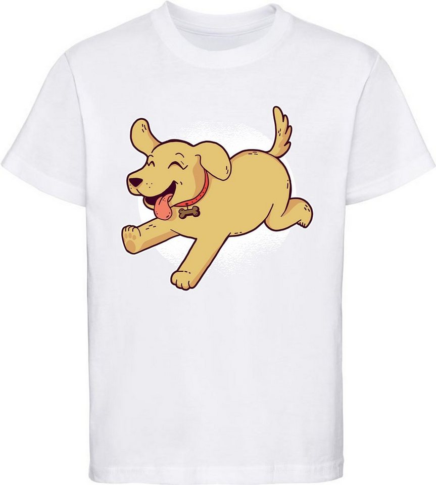 MyDesign24 T-Shirt Kinder Hunde Print Shirt bedruckt - Spielender Labrador Welpe Baumwollshirt mit Aufdruck, i248 von MyDesign24