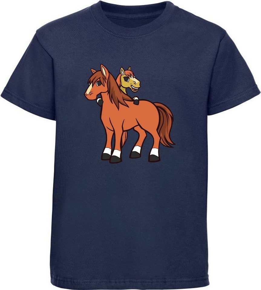MyDesign24 T-Shirt Kinder Pferde Print Shirt bedruckt - 2 cartoon Pferde Baumwollshirt mit Aufdruck, i251 von MyDesign24