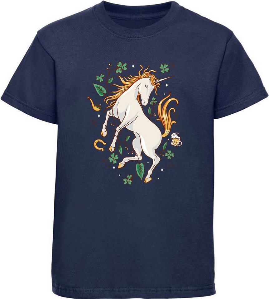 MyDesign24 T-Shirt Kinder Pferde Print Shirt bedruckt - Aufsteigendes Einhorn Baumwollshirt mit Aufdruck, i254 von MyDesign24