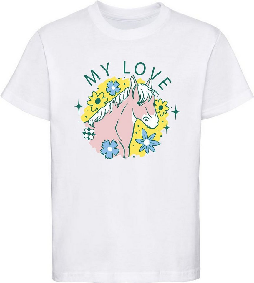 MyDesign24 T-Shirt Kinder Pferde Print Shirt bedruckt - My Love Baumwollshirt mit Aufdruck, i253 von MyDesign24