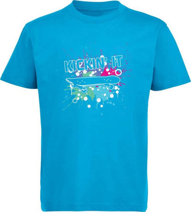 MyDesign24 T-Shirt Kinder Print Shirt Skateboard in Ölfarben mit Kickin it Schriftzug Bedrucktes Jungen und Mädchen Skater T-Shirt i529 von MyDesign24