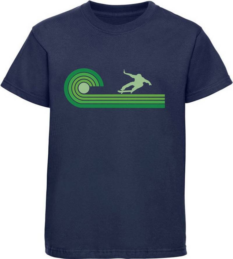 MyDesign24 T-Shirt Kinder Print Shirt Skateboarder auf grüner Retro Welle Bedrucktes Jungen und Mädchen Skater T-Shirt i545 von MyDesign24