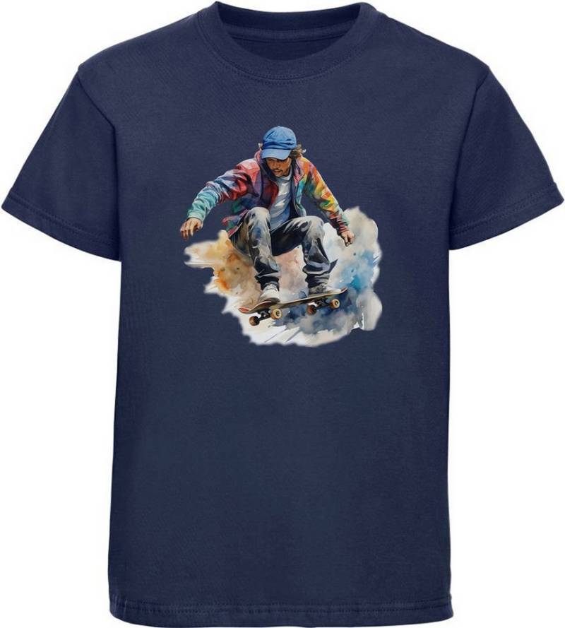 MyDesign24 T-Shirt Kinder Print Shirt Skateboarder in moderner Ölfarbenoptik Bedrucktes Jungen und Mädchen Skater T-Shirt i553 von MyDesign24