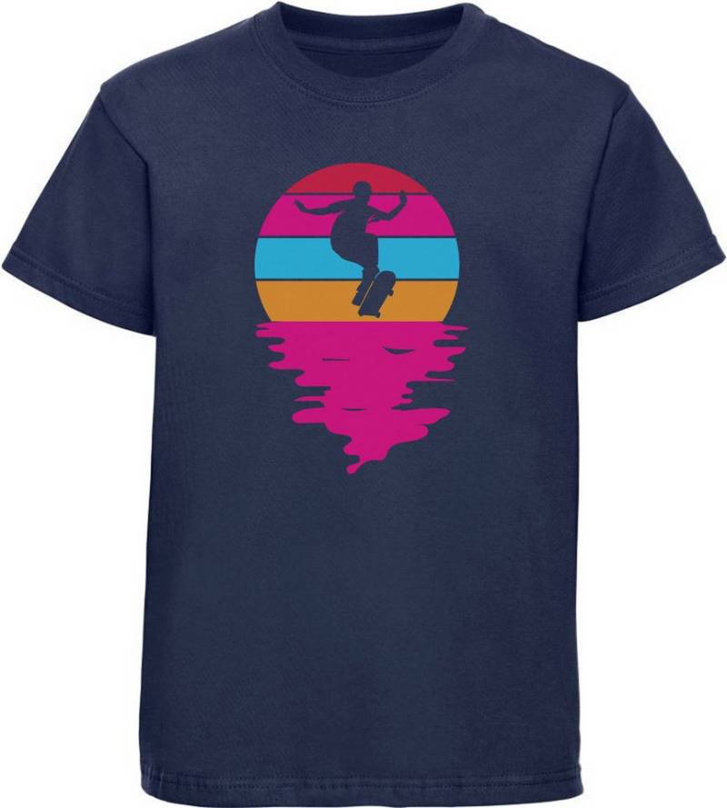 MyDesign24 T-Shirt Kinder Print Shirt Springende Skateboarder Silhouette vor Retro Sonne Bedrucktes Jungen und Mädchen Skater T-Shirt i527 von MyDesign24
