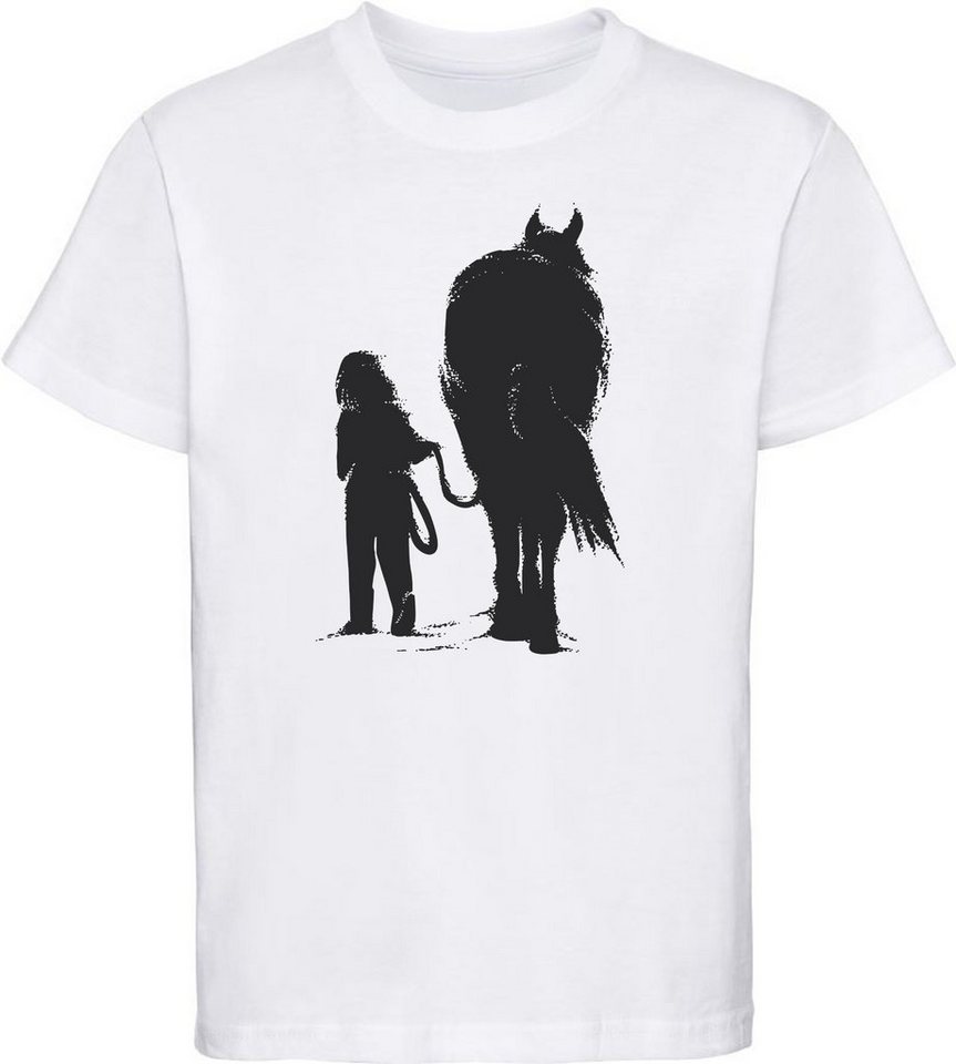 MyDesign24 T-Shirt Kinder Print Shirt bedruckt - Mädchen & Pferd beim Spaziergang Baumwollshirt mit Aufdruck, i250 von MyDesign24