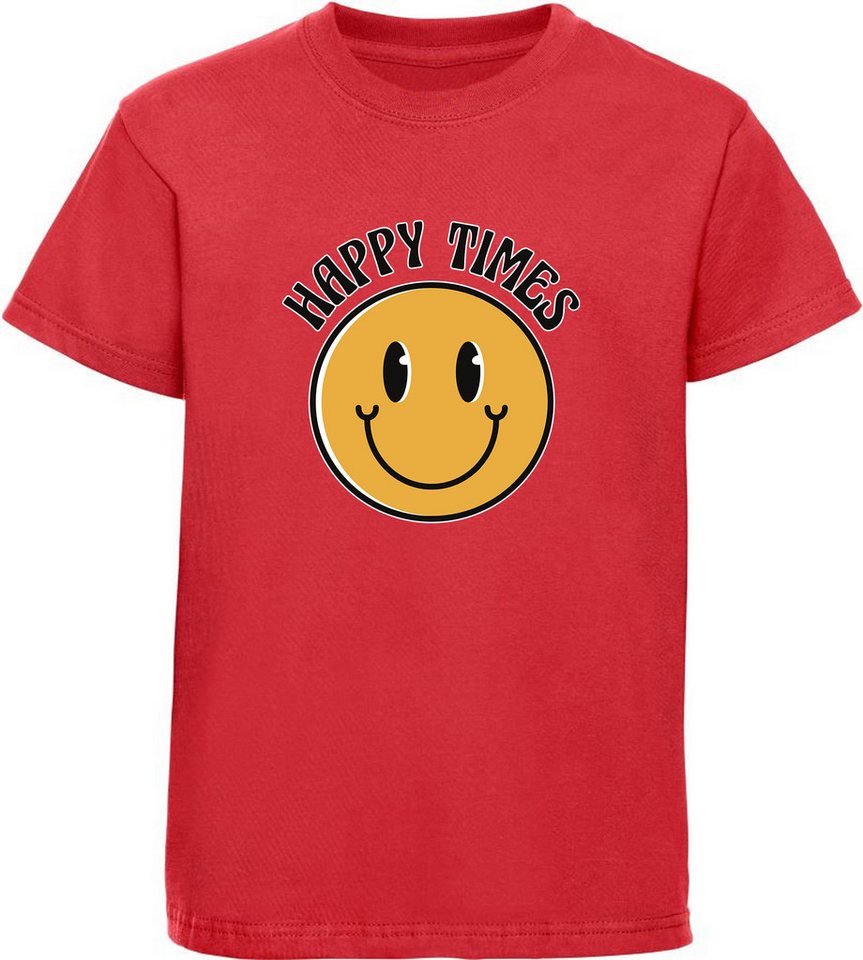 MyDesign24 T-Shirt Kinder Smiley Print Shirt - Happy Times Bedrucktes Jungen und Mädchen T-Shirt, i293 von MyDesign24