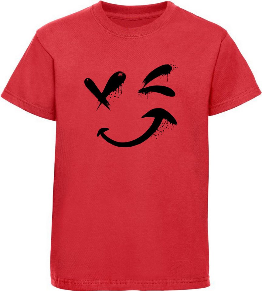 MyDesign24 T-Shirt Kinder Smiley Print Shirt - Zwinkernder Smiley Bedrucktes Jungen und Mädchen T-Shirt, i294 von MyDesign24