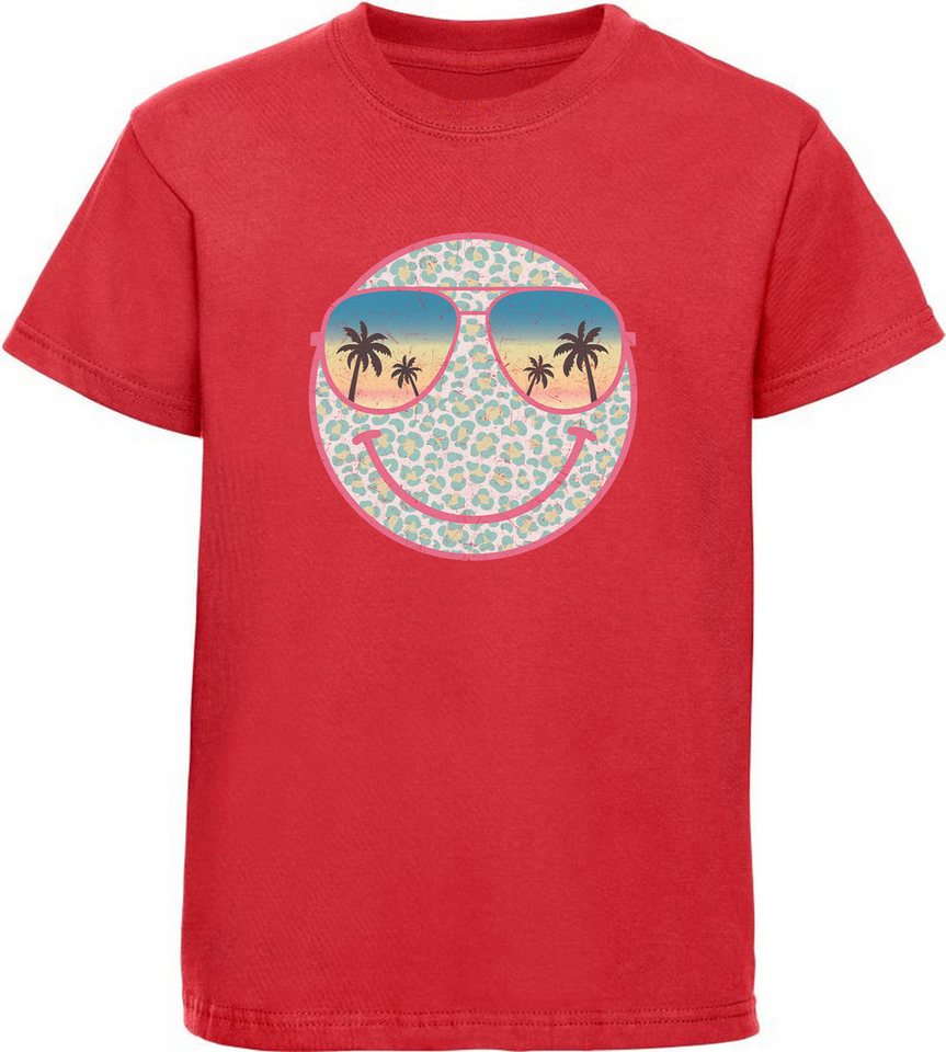 MyDesign24 T-Shirt Kinder Smiley Print Shirt bedruckt - Sommer Smiley mit Sonnenbrille Bedrucktes Jungen und Mädchen T-Shirt, i296 von MyDesign24