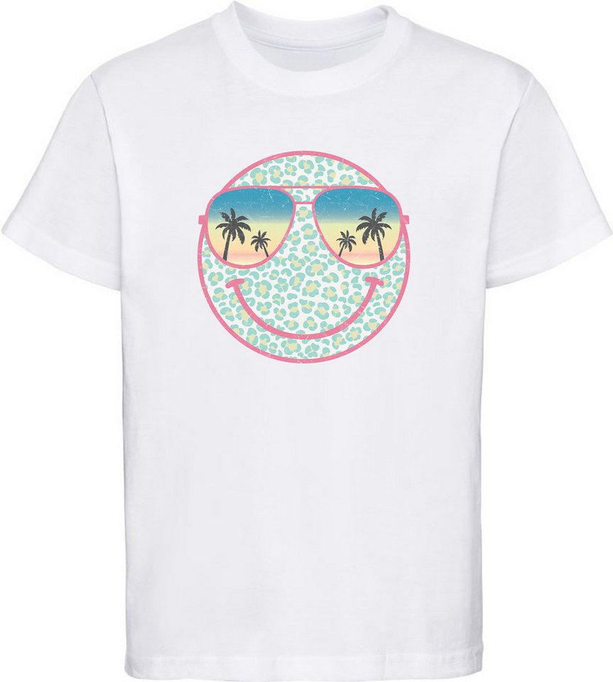 MyDesign24 T-Shirt Kinder Smiley Print Shirt bedruckt - Sommer Smiley mit Sonnenbrille Bedrucktes Jungen und Mädchen T-Shirt, i296 von MyDesign24