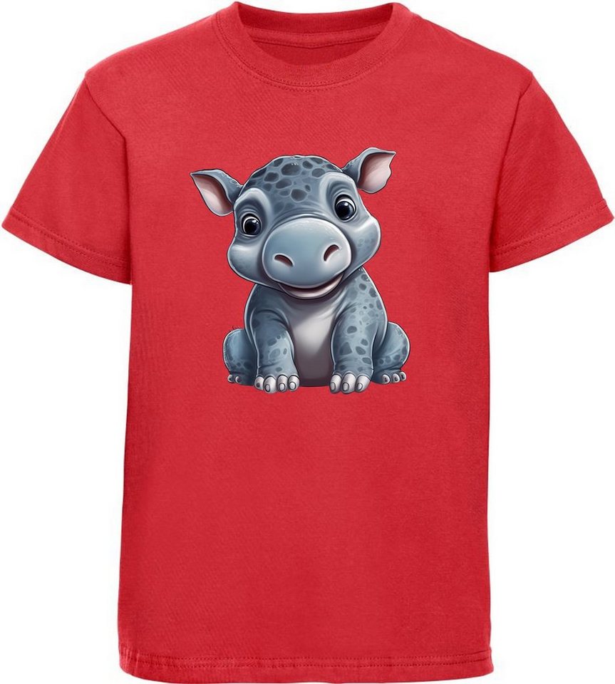 MyDesign24 T-Shirt Kinder Wildtier Print Shirt bedruckt - Baby Hippo Nilpferd Baumwollshirt mit Aufdruck, i265 von MyDesign24