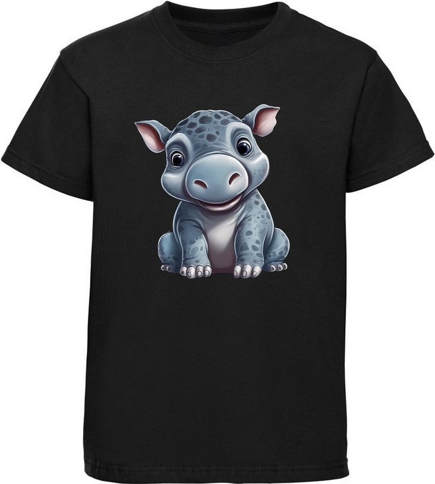 MyDesign24 T-Shirt Kinder Wildtier Print Shirt bedruckt - Baby Hippo Nilpferd Baumwollshirt mit Aufdruck, i265 von MyDesign24