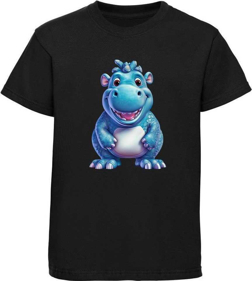 MyDesign24 T-Shirt Kinder Wildtier Print Shirt bedruckt - Baby Hippo Nilpferd Baumwollshirt mit Aufdruck, i274 von MyDesign24