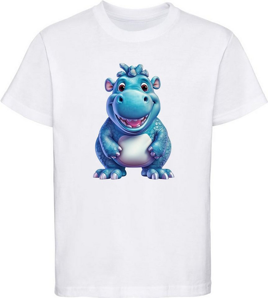 MyDesign24 T-Shirt Kinder Wildtier Print Shirt bedruckt - Baby Hippo Nilpferd Baumwollshirt mit Aufdruck, i274 von MyDesign24