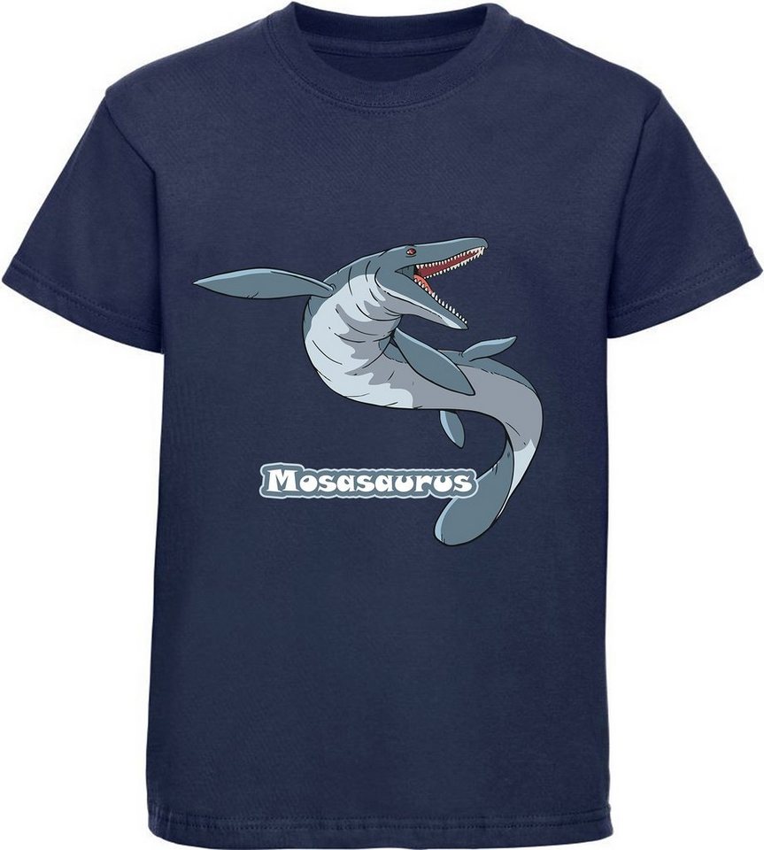 MyDesign24 T-Shirt bedrucktes Kinder T-Shirt mit Mosasaurus 100% Baumwolle mit Dino Aufdruck, navy blau i51 von MyDesign24