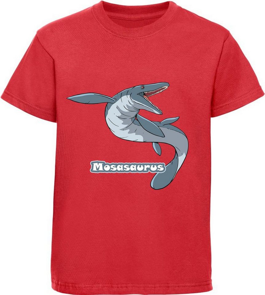 MyDesign24 T-Shirt bedrucktes Kinder T-Shirt mit Mosasaurus 100% Baumwolle mit Dino Aufdruck, rot i51 von MyDesign24