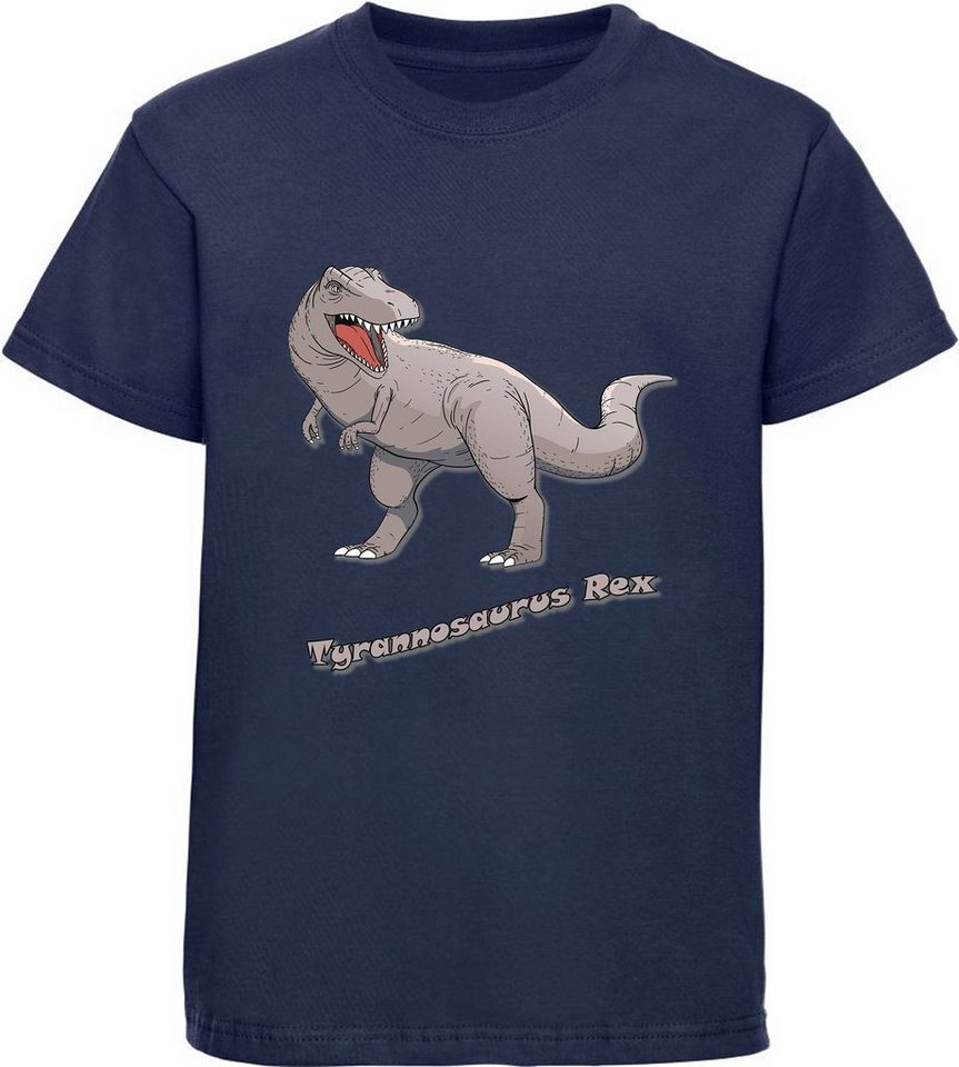 MyDesign24 T-Shirt bedrucktes Kinder T-Shirt mit Tyrannosaurus Rex 100% Baumwolle mit Dino Aufdruck, navy blau i53 von MyDesign24