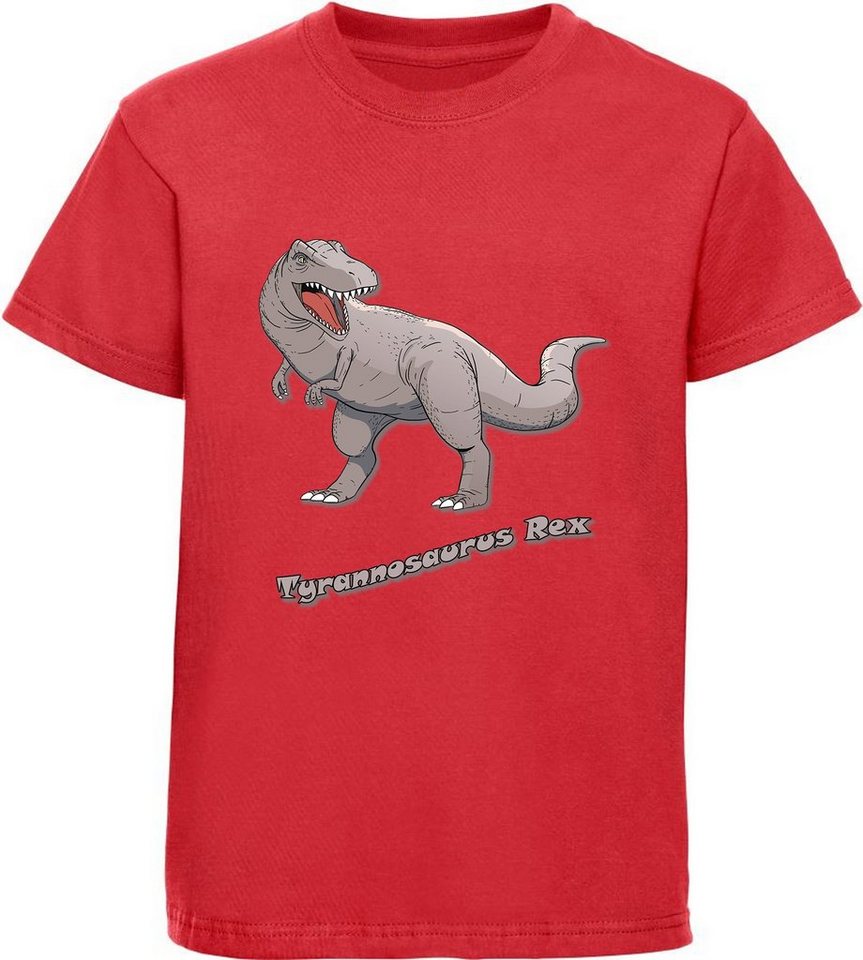 MyDesign24 T-Shirt bedrucktes Kinder T-Shirt mit Tyrannosaurus Rex 100% Baumwolle mit Dino Aufdruck, rot i53 von MyDesign24