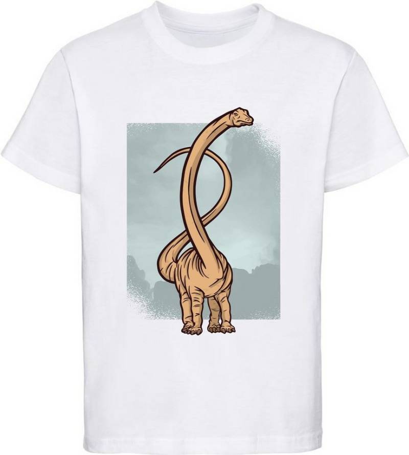 MyDesign24 T-Shirt bedrucktes Kinder T-Shirt mit langhalssaurier 100% Baumwolle mit Dino Aufdruck i48 von MyDesign24