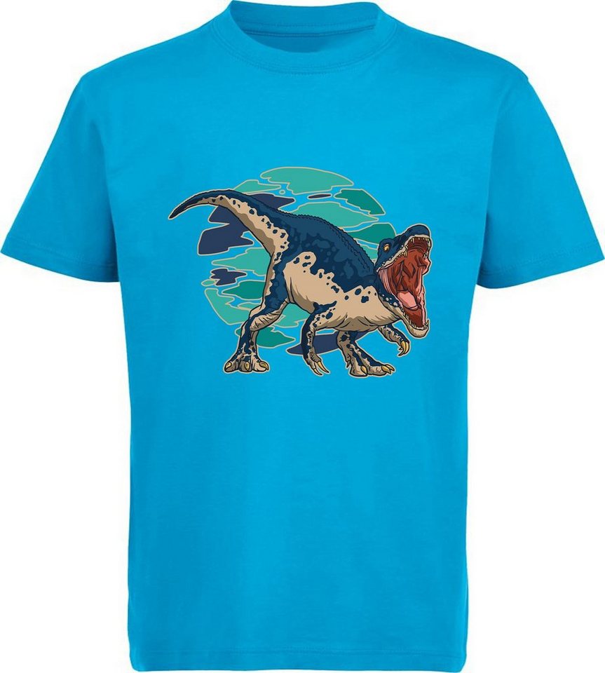 MyDesign24 T-Shirt bedrucktes Kinder T-Shirt brüllendem Baryonyx 100% Baumwolle mit Dino Aufdruck, aqua blau i46 von MyDesign24