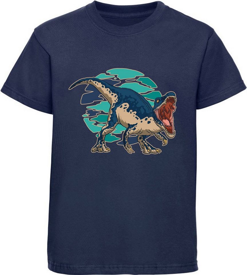 MyDesign24 T-Shirt bedrucktes Kinder T-Shirt brüllendem Baryonyx 100% Baumwolle mit Dino Aufdruck, navy blau i46 von MyDesign24