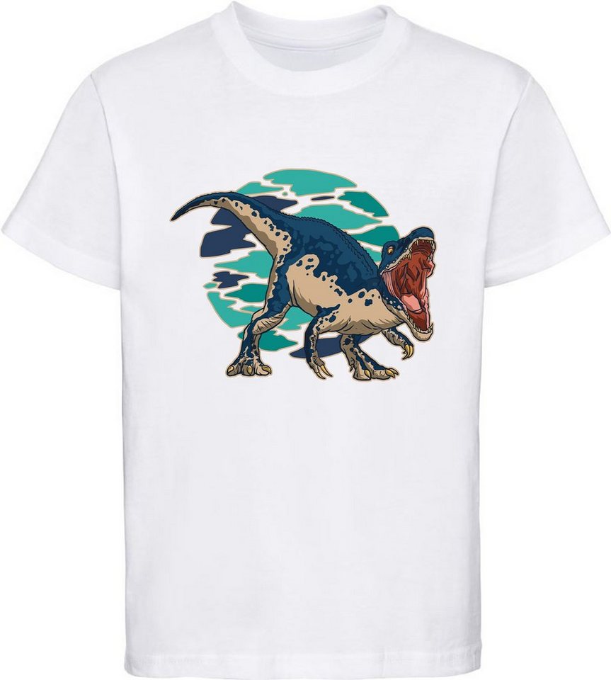 MyDesign24 T-Shirt bedrucktes Kinder T-Shirt brüllendem Baryonyx 100% Baumwolle mit Dino Aufdruck, weiss i46 von MyDesign24