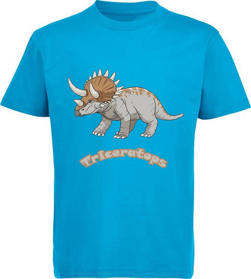 MyDesign24 T-Shirt bedrucktes Kinder T-Shirt mit Triceratops 100% Baumwolle mit Dino Aufdruck, aqua blau i52 von MyDesign24