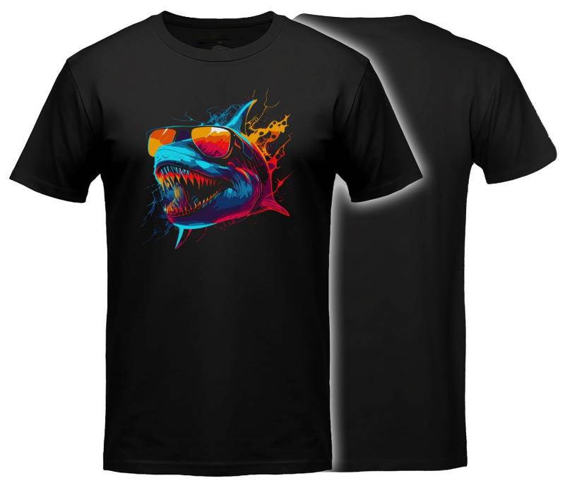 MyDesign24 T-Shirt mit coolem Streetstyle Hai Cooles Print Shirt Regular Fit i637 von MyDesign24