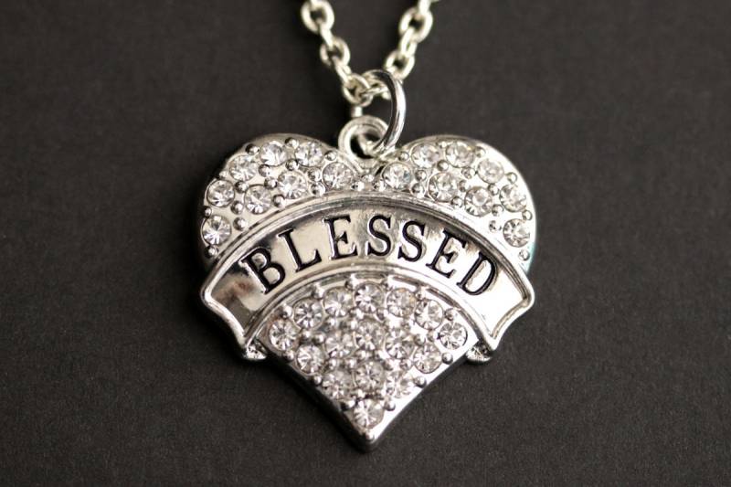 Gesegnet Halskette. Strass Herz Christliche Pave Christlichen Schmuck. Silber Handgemachte Gesegnet Halskette. Strass Herz Christliche Pave Christlichen Schmuck. Silber Handgemachte von MyDivineFelicity