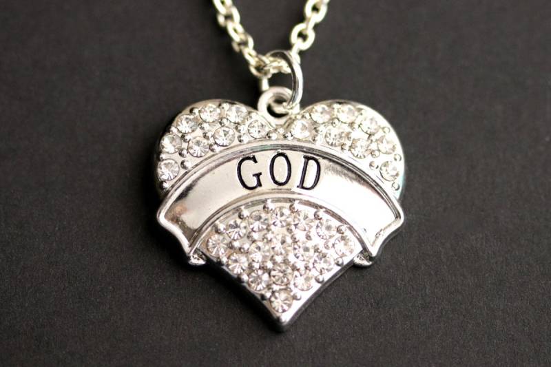 Gott Halskette. Strass Herz Christliche Pave Christlichen Schmuck. Silber Handgemachte Gott Halskette. Strass Herz Christliche Pave Christlichen Schmuck. Silber Handgemachte von MyDivineFelicity