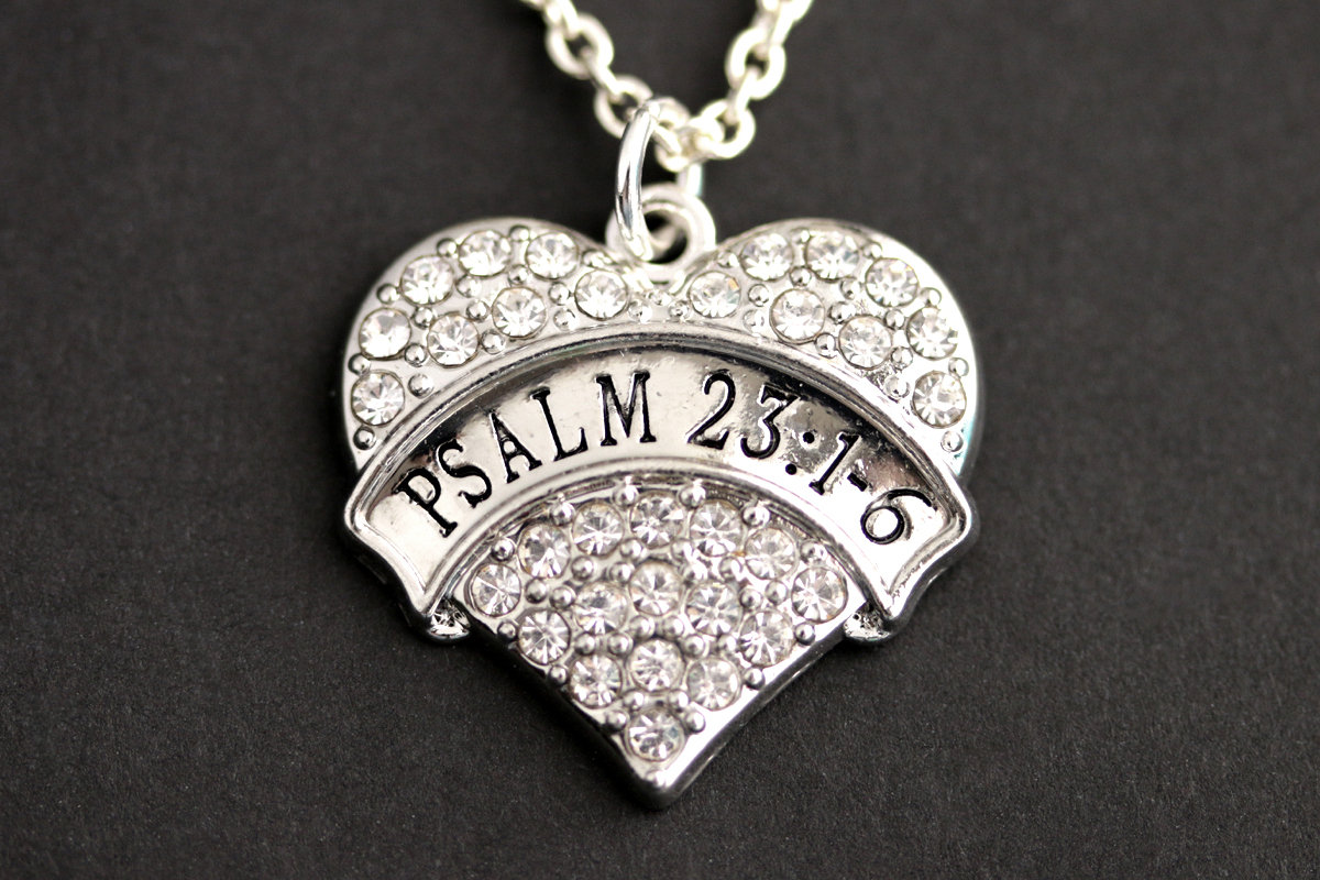 Psalm 23 1 - 6 Halskette. Strass Herz Christliche Pave Christlichen Schmuck. Silber Psalm 23 1 - 6 Halskette. Strass Herz Christliche Pave Christlichen Schmuck. Silber von MyDivineFelicity