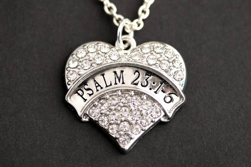 Psalm 23 1 - 6 Halskette. Strass Herz Christliche Pave Christlichen Schmuck. Silber Psalm 23 1 - 6 Halskette. Strass Herz Christliche Pave Christlichen Schmuck. Silber von MyDivineFelicity