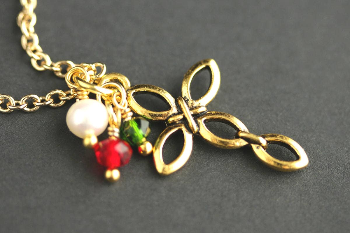 Weihnachts-Halskette. Kreuz Halskette. Christliche Gold Halskette Mit Roten Und Grünen Kristallen. Weihnachtsschmuck. Handgemachte Weihnachts-Halskette. Kreuz Halskette. Christliche Gold Halskette Mit Roten Und Grünen Kristallen. Weihnachtsschmuck. Handgemachte von MyDivineFelicity
