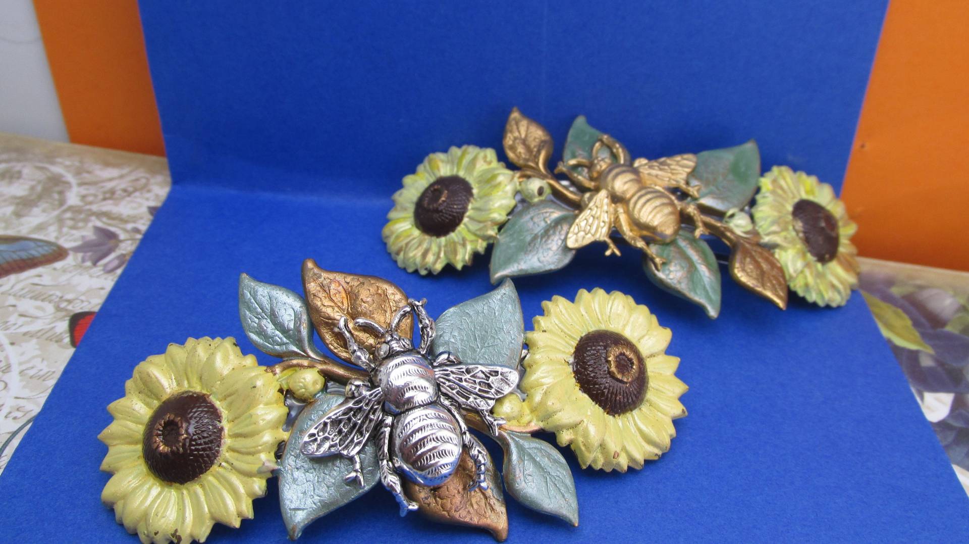 Sonnenblume Biene Haarspange, Vintage Messing Floral Haarspange von MyElegantThings